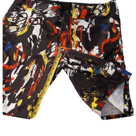 Waimea Board Shorts Mens Sz 36 Black Graffiti Paint Color Splash Art Swim Trunks - Picture 10 of 15